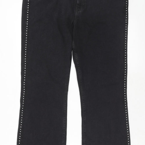 Marks and Spencer Womens Black Cotton Straight Jeans Size 18 Regular Zip