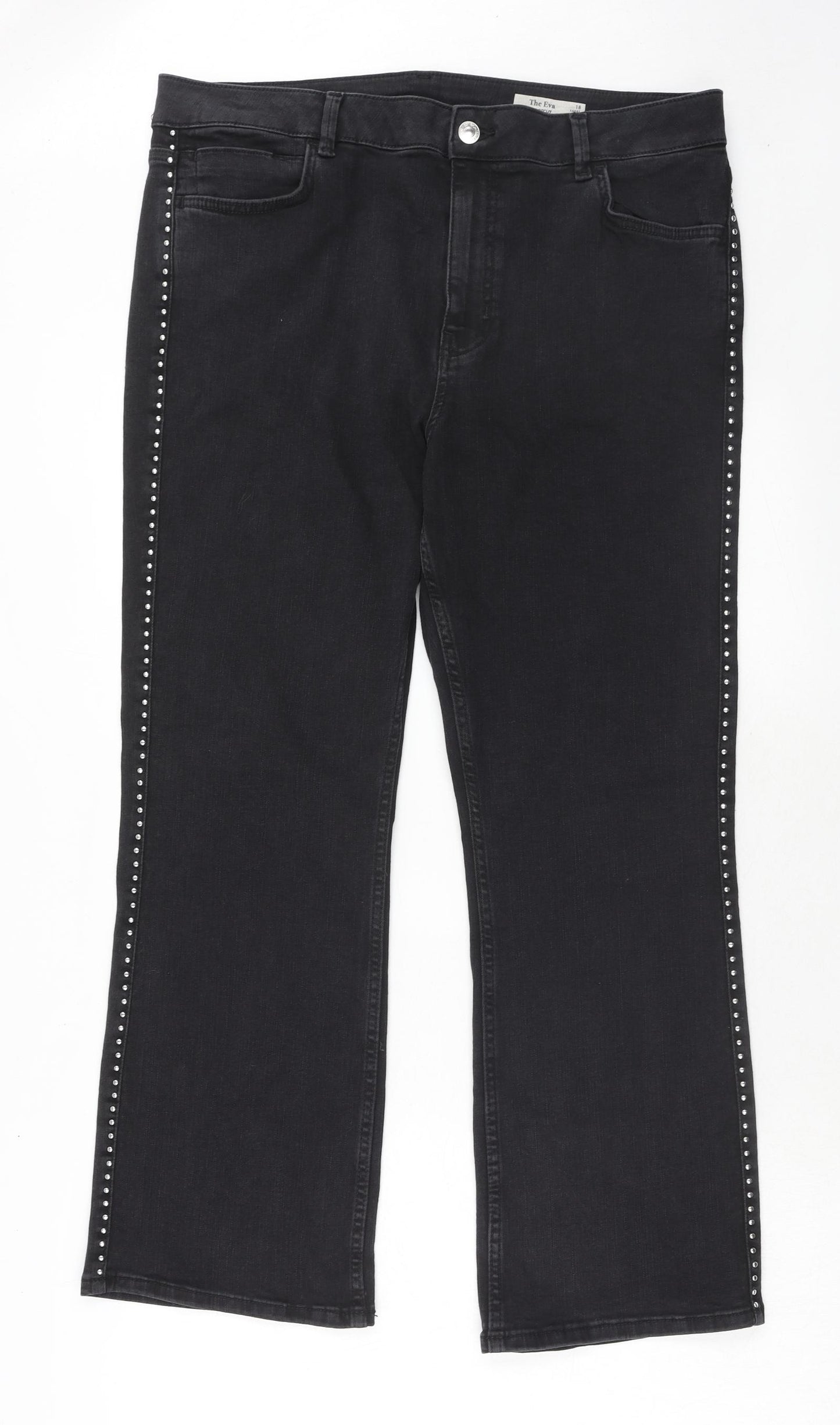Marks and Spencer Womens Black Cotton Straight Jeans Size 18 Regular Zip