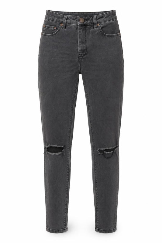 Front view of ASOS women’s grey cotton skinny jeans, size UK 26, in, 34-inch leg regular zip