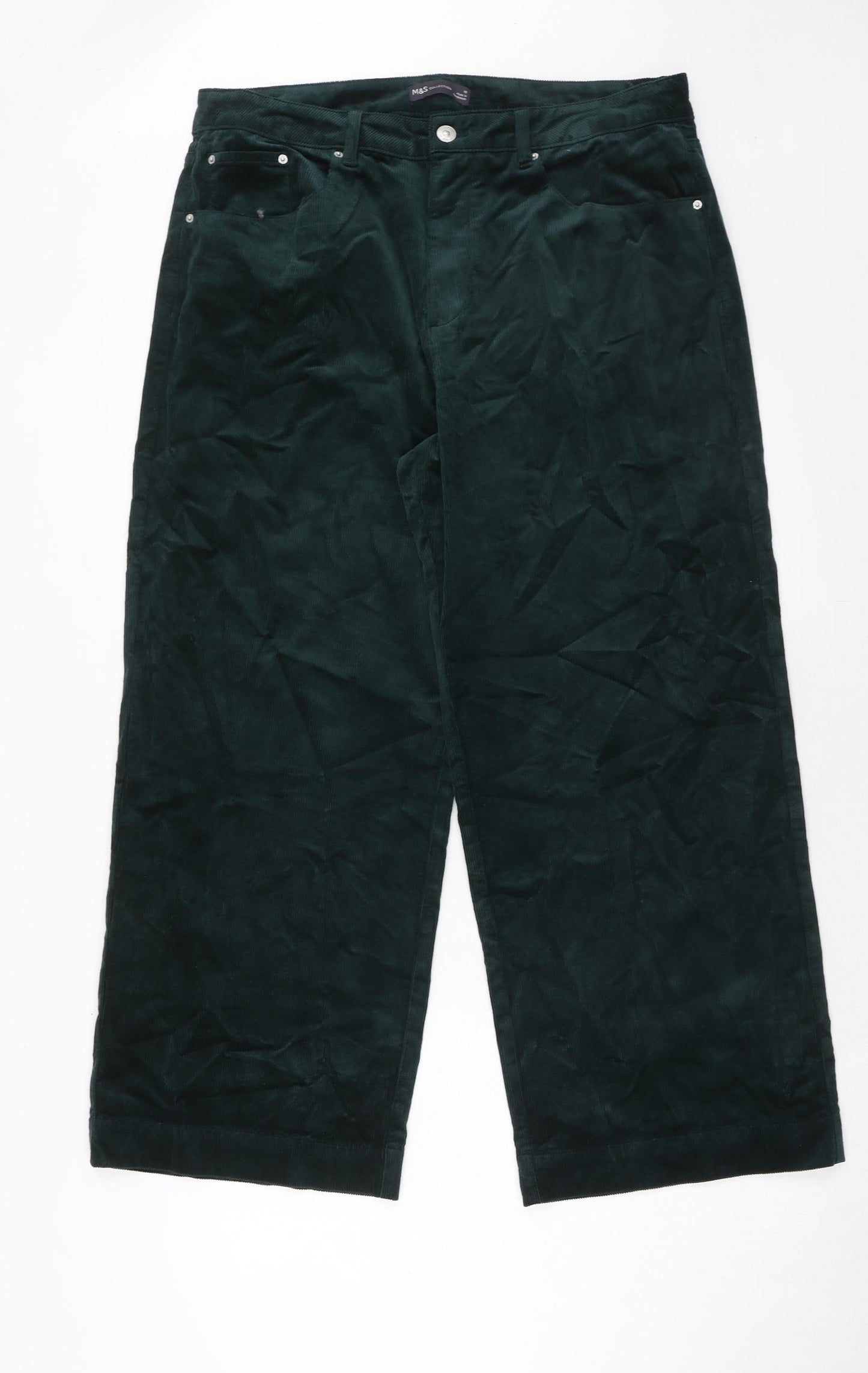 Marks and Spencer Womens Green Cotton Trousers Size 18 Regular Zip