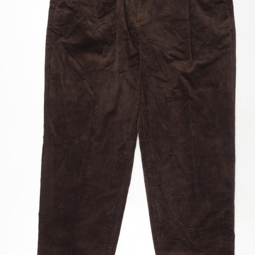 Marks and Spencer Mens Brown Cotton Trousers Size 40 in L33 in Regular Zip