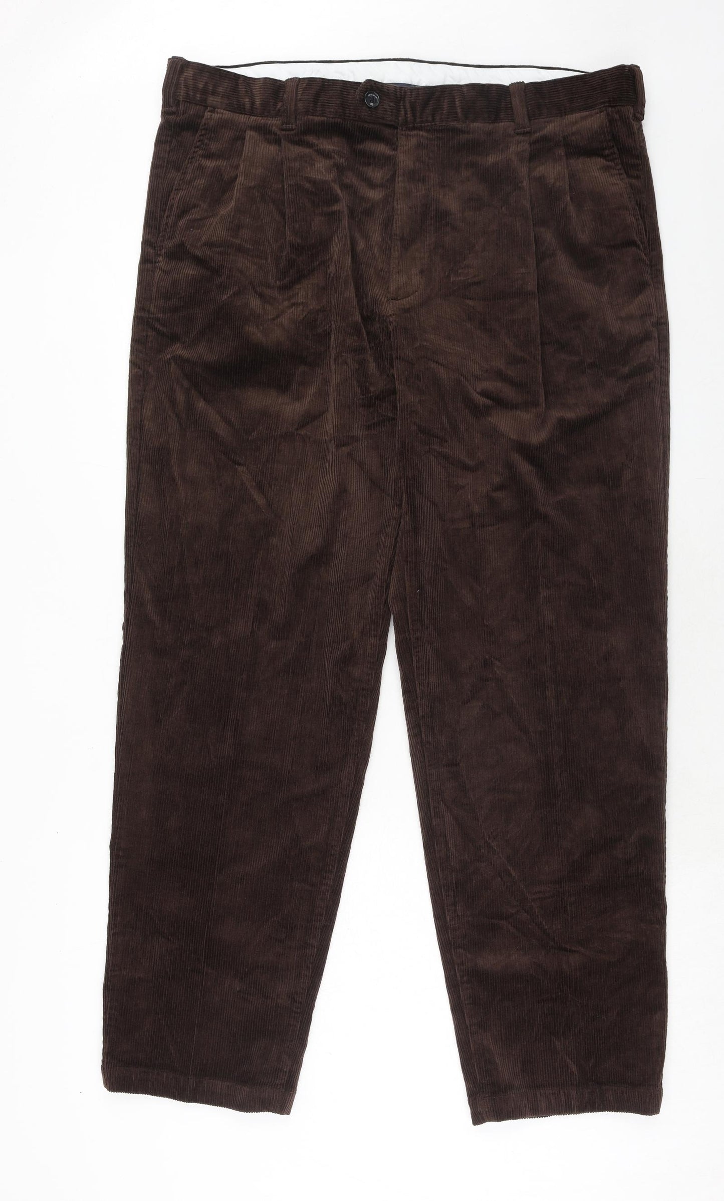 Marks and Spencer Mens Brown Cotton Trousers Size 40 in L33 in Regular Zip