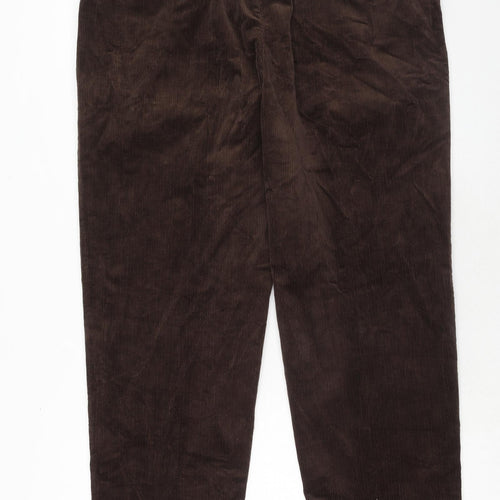 Marks and Spencer Mens Brown Cotton Trousers Size 40 in L33 in Regular Zip