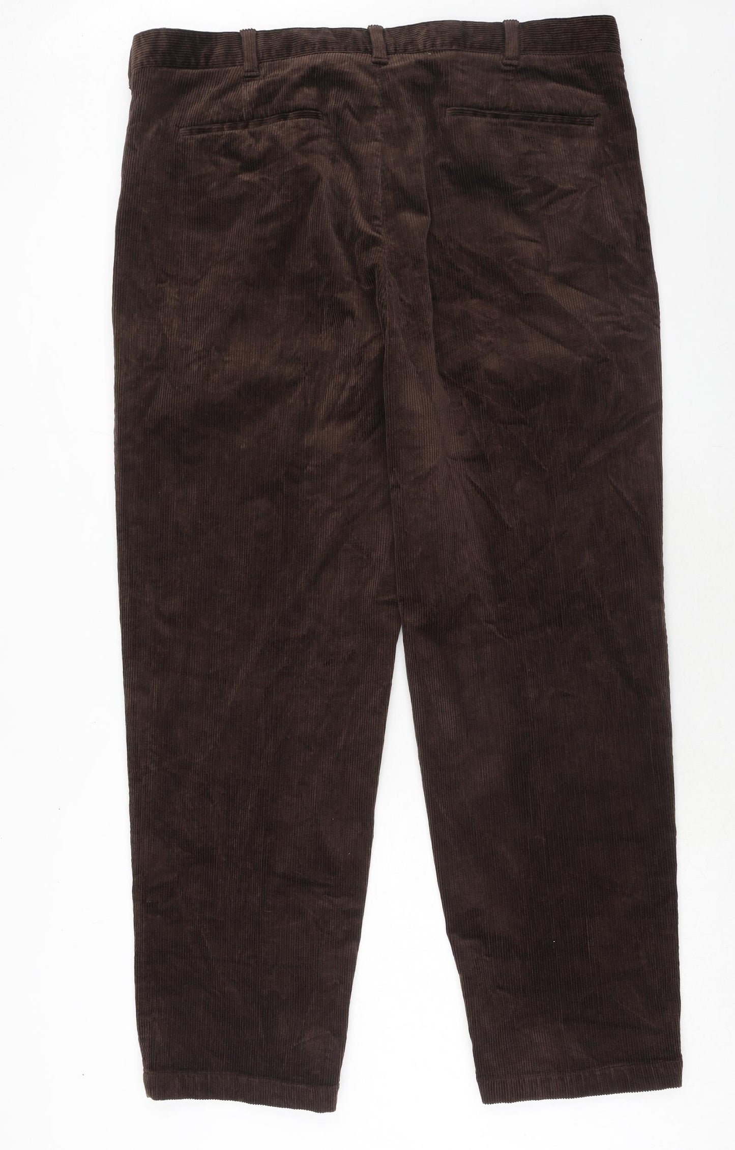 Marks and Spencer Mens Brown Cotton Trousers Size 40 in L33 in Regular Zip