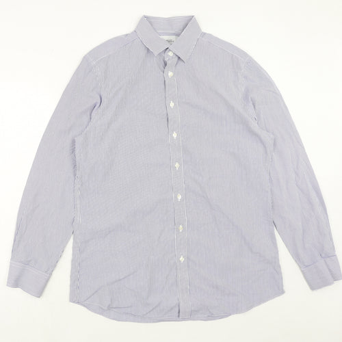 Charles Tyrwhitt Mens Blue Striped Cotton Button-Up Size 16.5 Collared Button