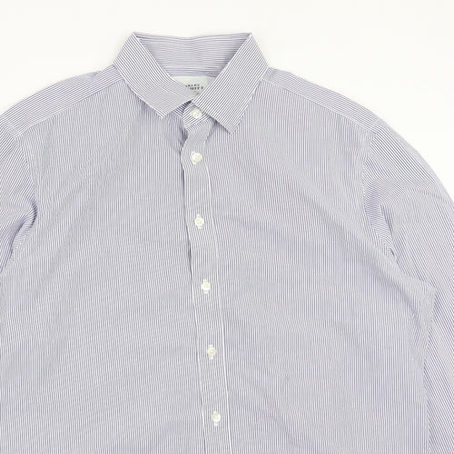 Charles Tyrwhitt Mens Blue Striped Cotton Button-Up Size 16.5 Collared Button
