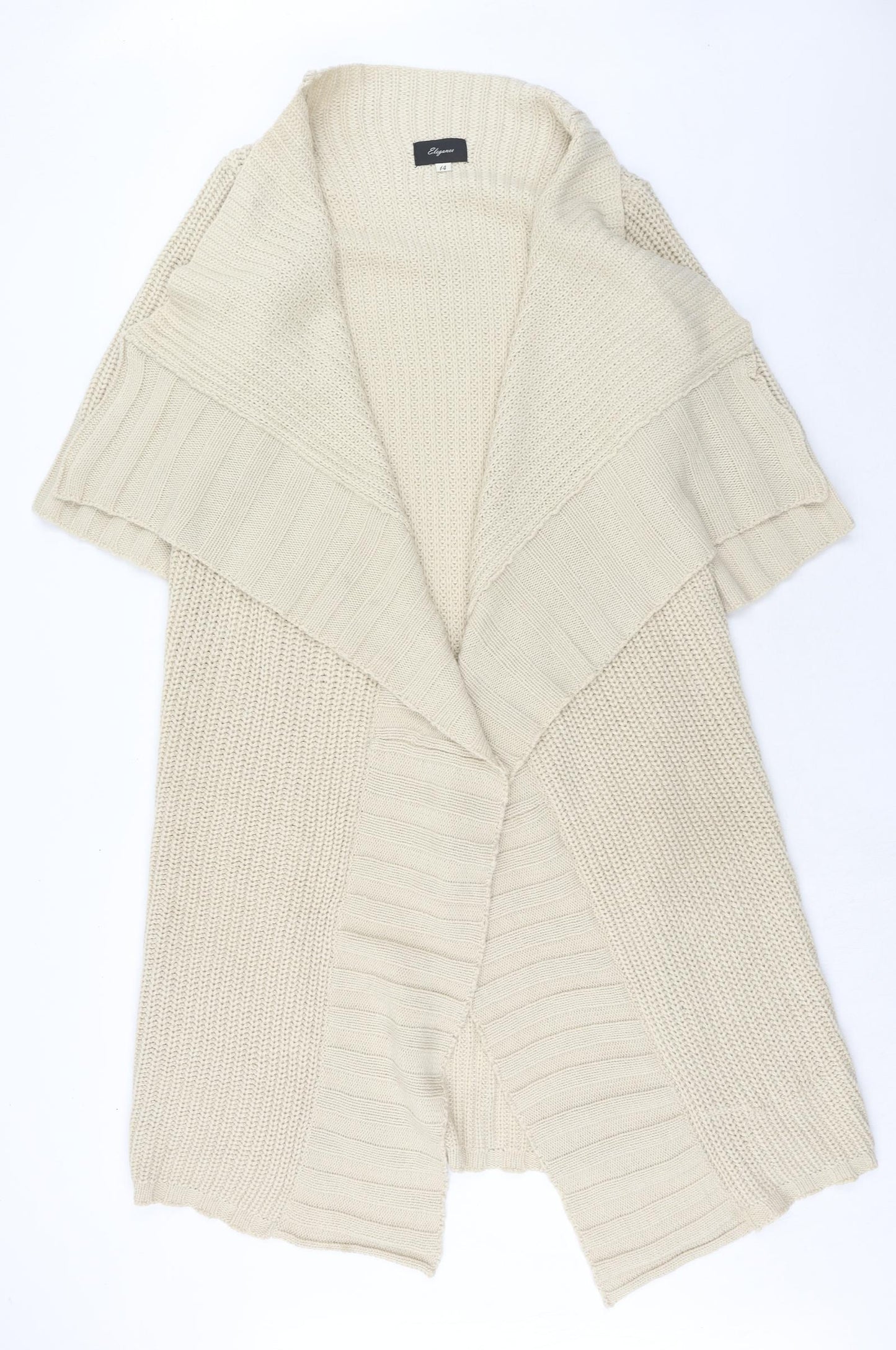 Elegance Womens Beige V-Neck Acrylic Cardigan Jumper Size 14