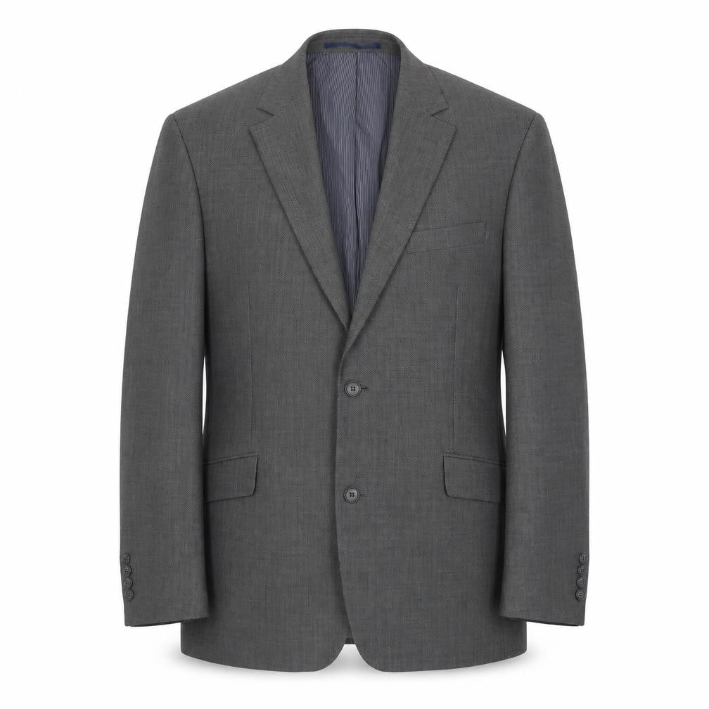 Front view of Daniel Hetcher men’s grey wool jacket suit jacket, size 42, regular