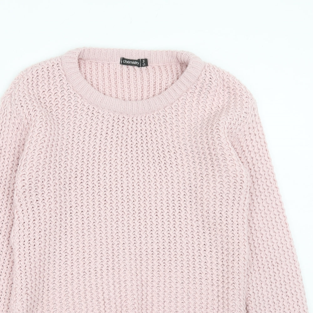 Chemistry Womens Pink Round Neck Acrylic Pullover Jumper Size S - Size S-M