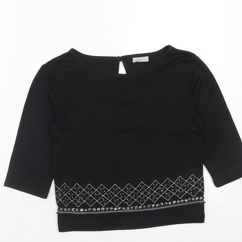 Cooperative Womens Black Geometric Polyester Basic Blouse Size XS Round Neck