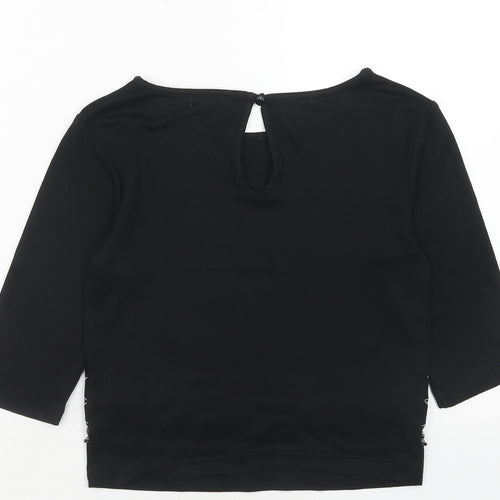 Cooperative Womens Black Geometric Polyester Basic Blouse Size XS Round Neck