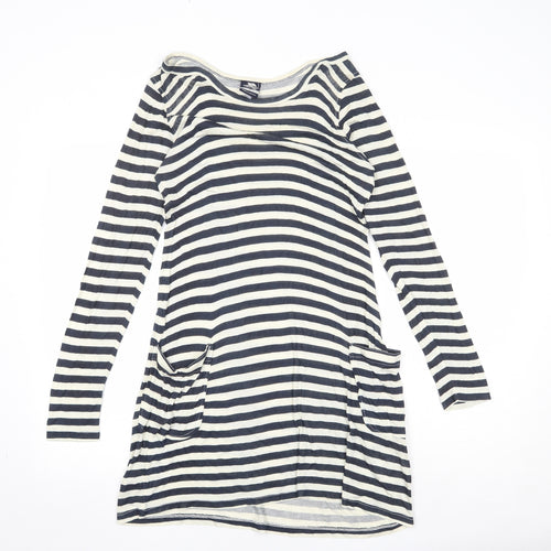 Tresspass Womens Blue Striped Viscose T-Shirt Dress Size S Boat Neck Pullover