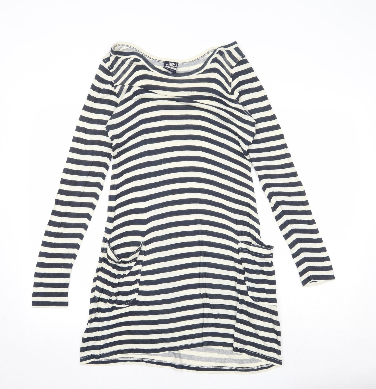 Tresspass Womens Blue Striped Viscose T-Shirt Dress Size S Boat Neck Pullover