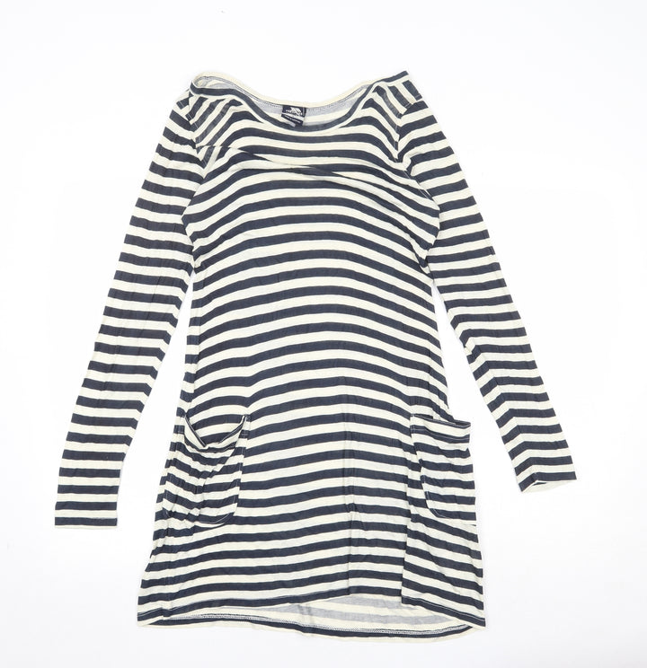 Tresspass Womens Blue Striped Viscose T-Shirt Dress Size S Boat Neck Pullover