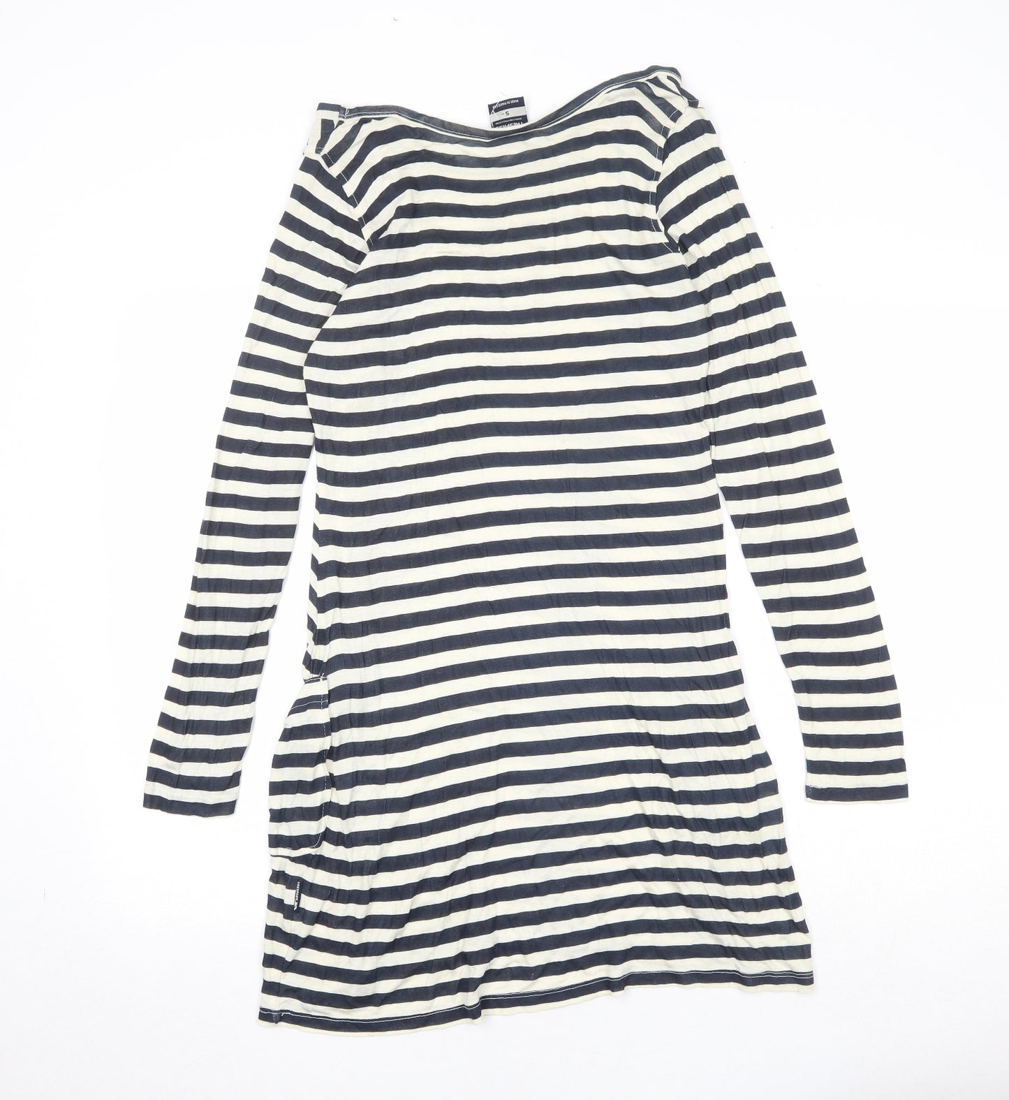 Tresspass Womens Blue Striped Viscose T-Shirt Dress Size S Boat Neck Pullover
