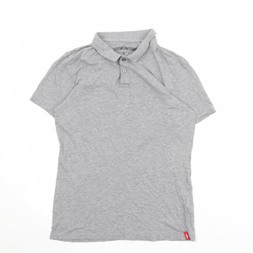 EDC Mens Grey Cotton Polo Size S Collared Button