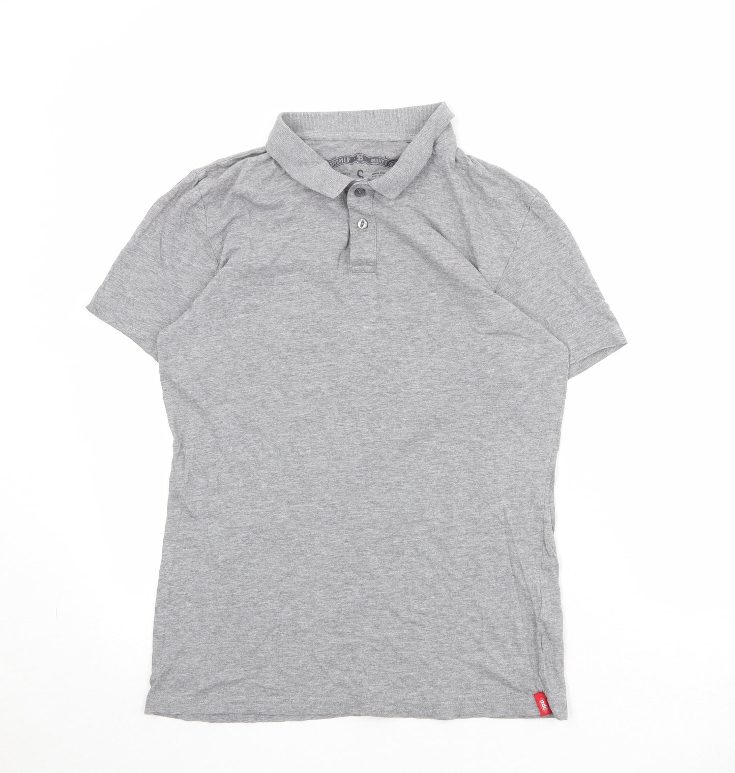 EDC Mens Grey Cotton Polo Size S Collared Button