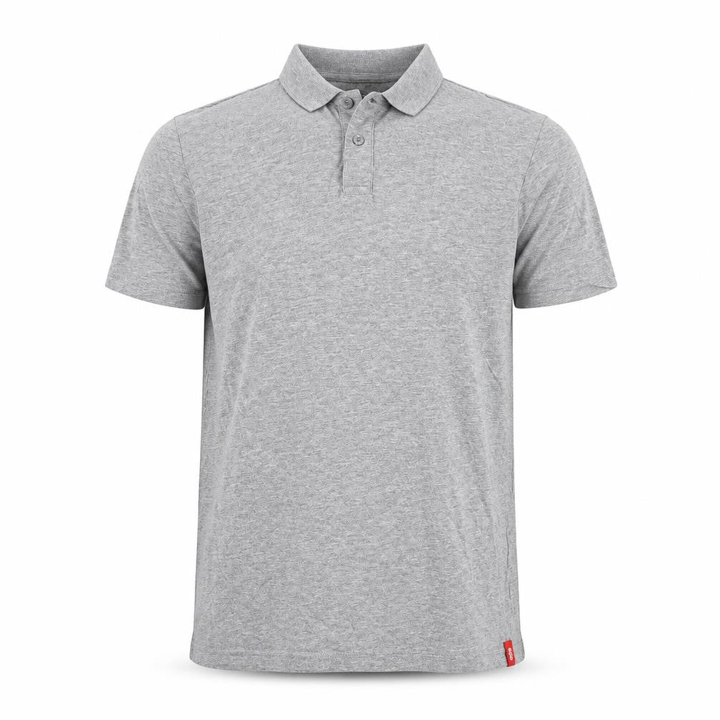 Front view of EDC men’s grey cotton polo, size S, collared button