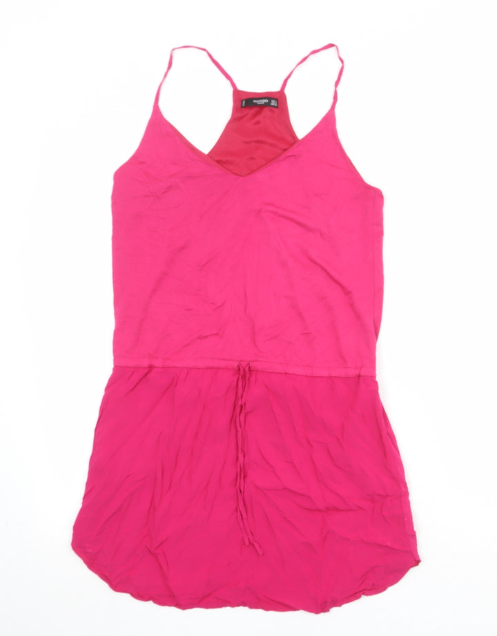 Mango Womens Pink Viscose Slip Dress Size S V-Neck Pullover