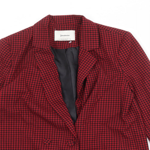 Stradivarius Womens Red Check Polyester Jacket Suit Jacket Size M