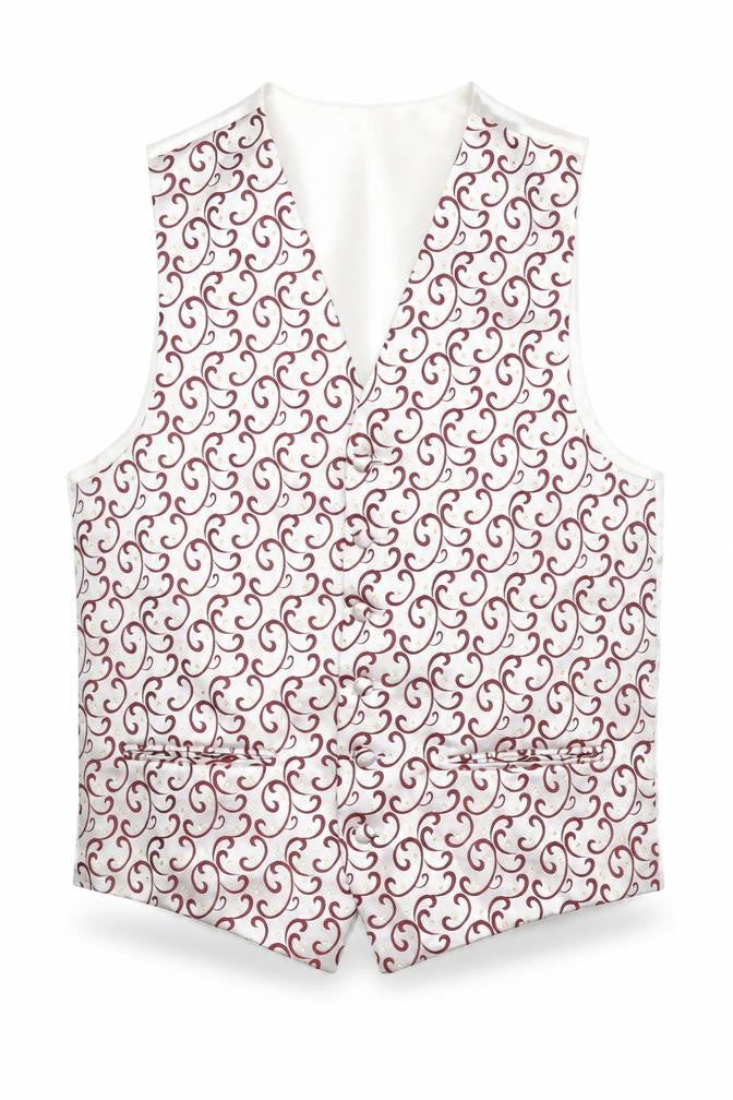 Front view of BHS men’s white geometric polyester jacket suit waistcoat, size 38, regular