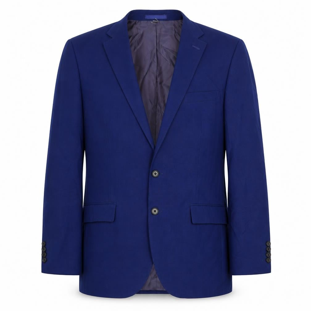 Front view of Marks & Spencer men’s blue polyester jacket suit jacket, size 40, regular