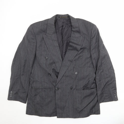 Marks and Spencer Mens Grey Striped Polyester Jacket Suit Jacket Size 38 Regular