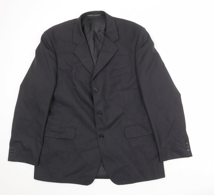 Pinstripe Mens Black Polyester Jacket Suit Jacket Size 44 Regular