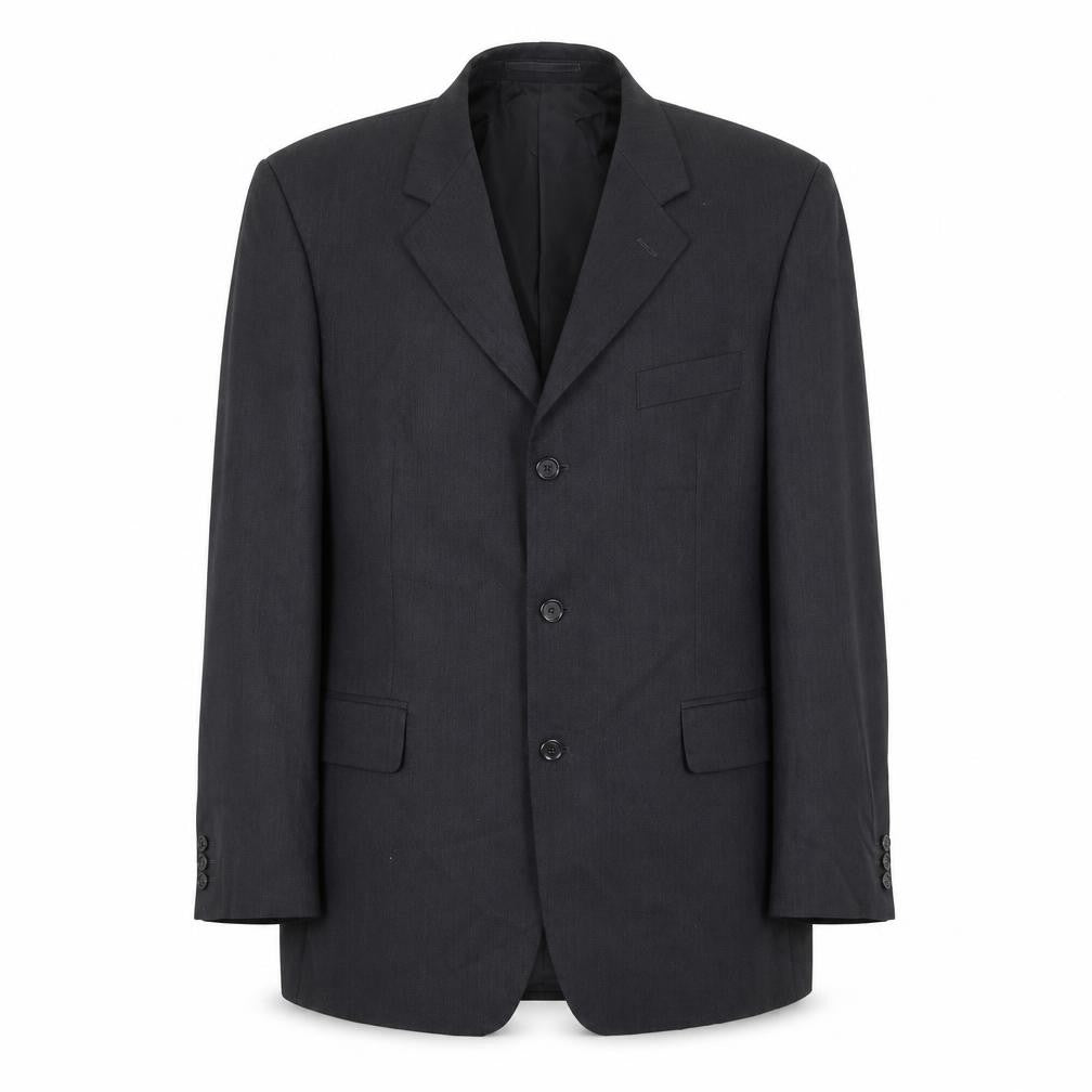 Front view of Pinstripe men’s black polyester jacket suit jacket, size 44, regular