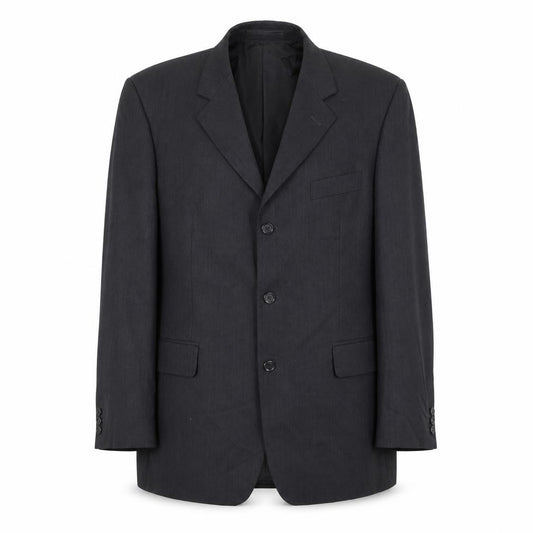 Front view of Pinstripe men’s black polyester jacket suit jacket, size 44, regular