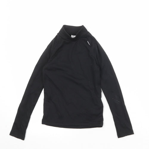 DECATHLON Girls Black Polyester Basic T-Shirt Size 8 Years High Neck Pullover