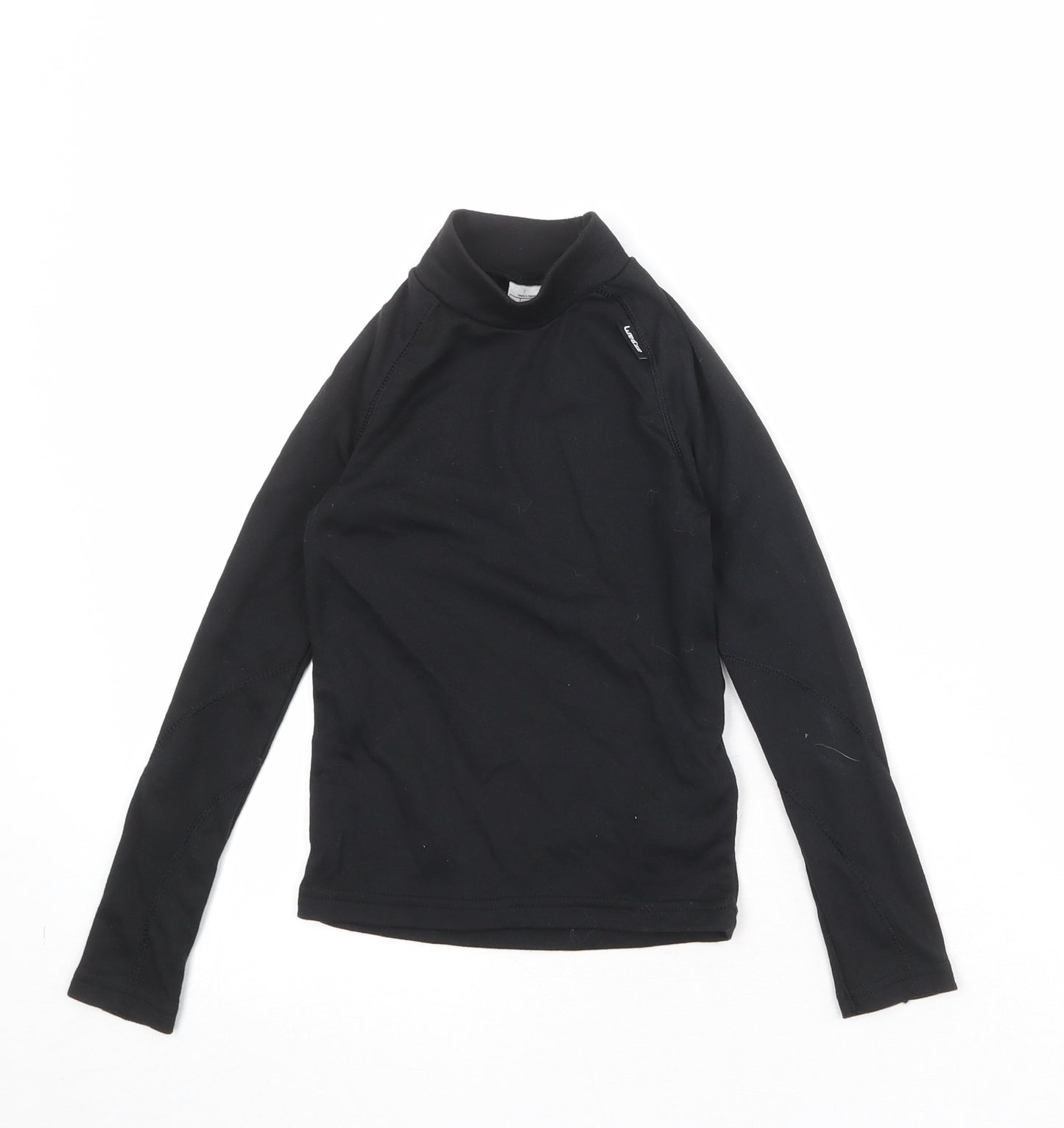 DECATHLON Girls Black Polyester Basic T-Shirt Size 8 Years High Neck Pullover