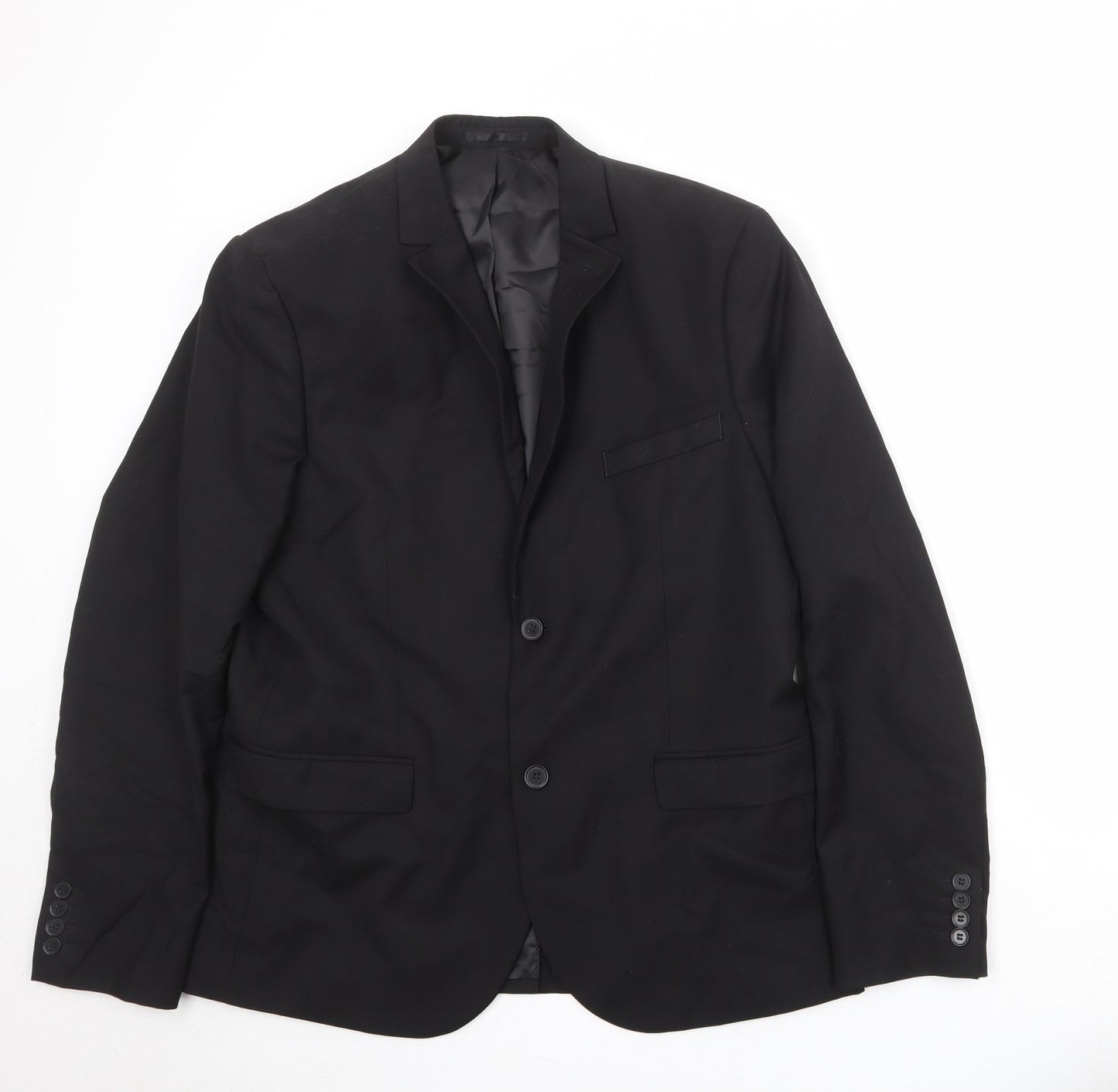 H&M Mens Black Polyester Jacket Suit Jacket Size 44 Regular