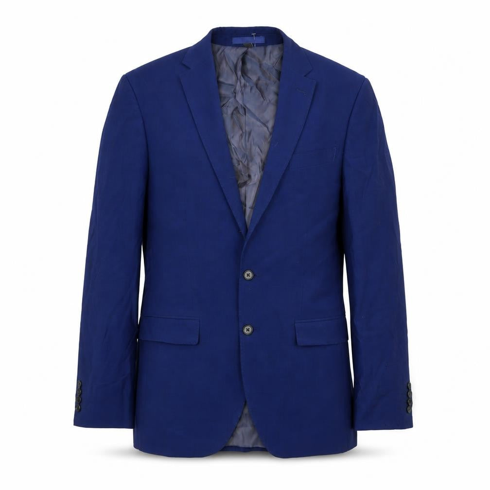 Front view of Marks & Spencer men’s blue polyester jacket suit jacket, size 40, regular