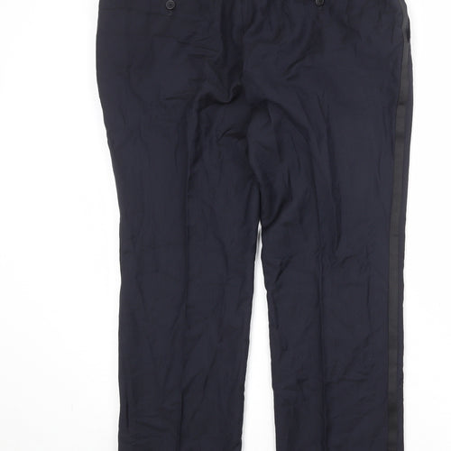 NEXT Mens Blue Wool Dress Pants Trousers Size 36 in Regular Zip - Side Stripe Detail