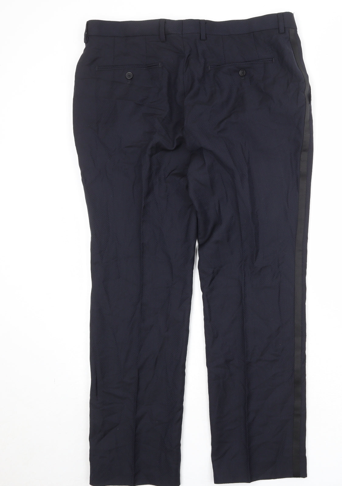 NEXT Mens Blue Wool Dress Pants Trousers Size 36 in Regular Zip - Side Stripe Detail