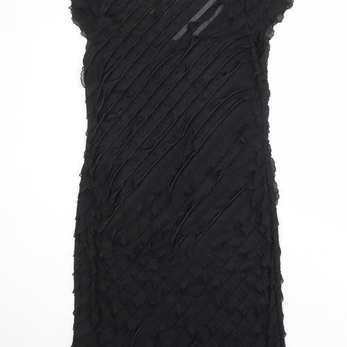 Roman Womens Black Geometric Polyester A-Line Size 14 Round Neck Pullover