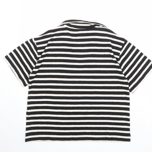 H&M Womens Black Striped Polyester Basic T-Shirt Size S Collared