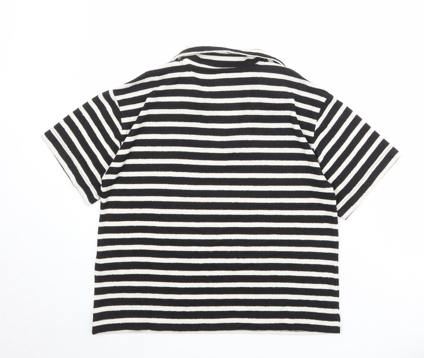 H&M Womens Black Striped Polyester Basic T-Shirt Size S Collared