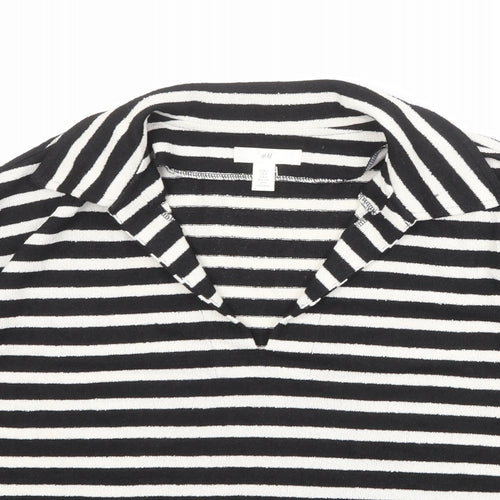 H&M Womens Black Striped Polyester Basic T-Shirt Size S Collared