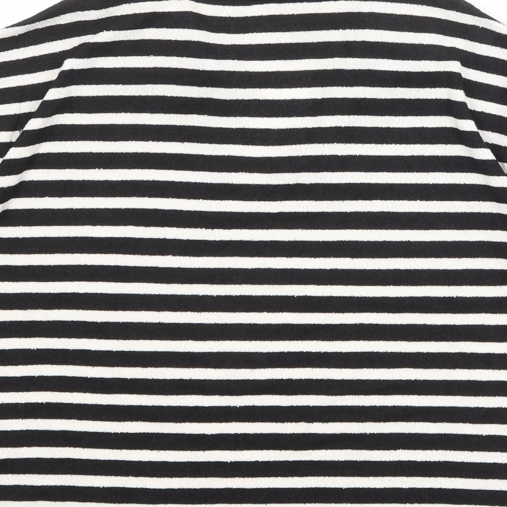 H&M Womens Black Striped Polyester Basic T-Shirt Size S Collared