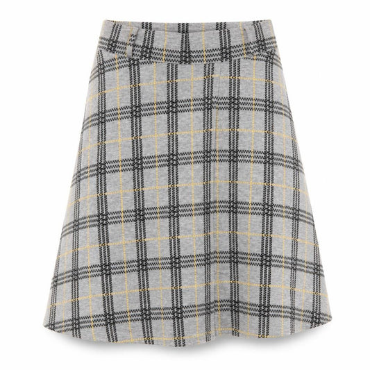 Front view of ESPRIT women’s grey plaid polyester swing skirt, size L