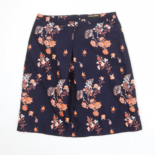 Clements Ribeiro Womens Blue Floral Polyester A-Line Skirt Size XL Zip