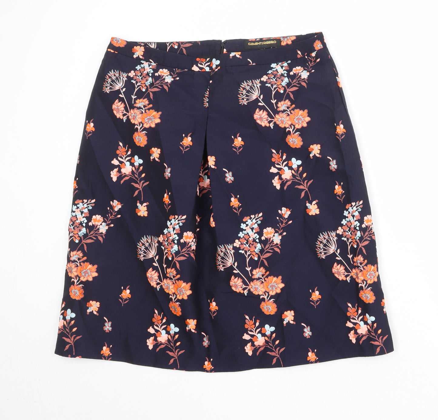 Clements Ribeiro Womens Blue Floral Polyester A-Line Skirt Size XL Zip
