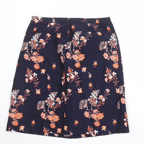 Clements Ribeiro Womens Blue Floral Polyester A-Line Skirt Size XL Zip