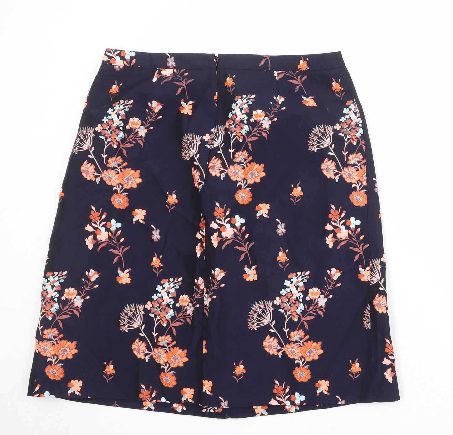Clements Ribeiro Womens Blue Floral Polyester A-Line Skirt Size XL Zip
