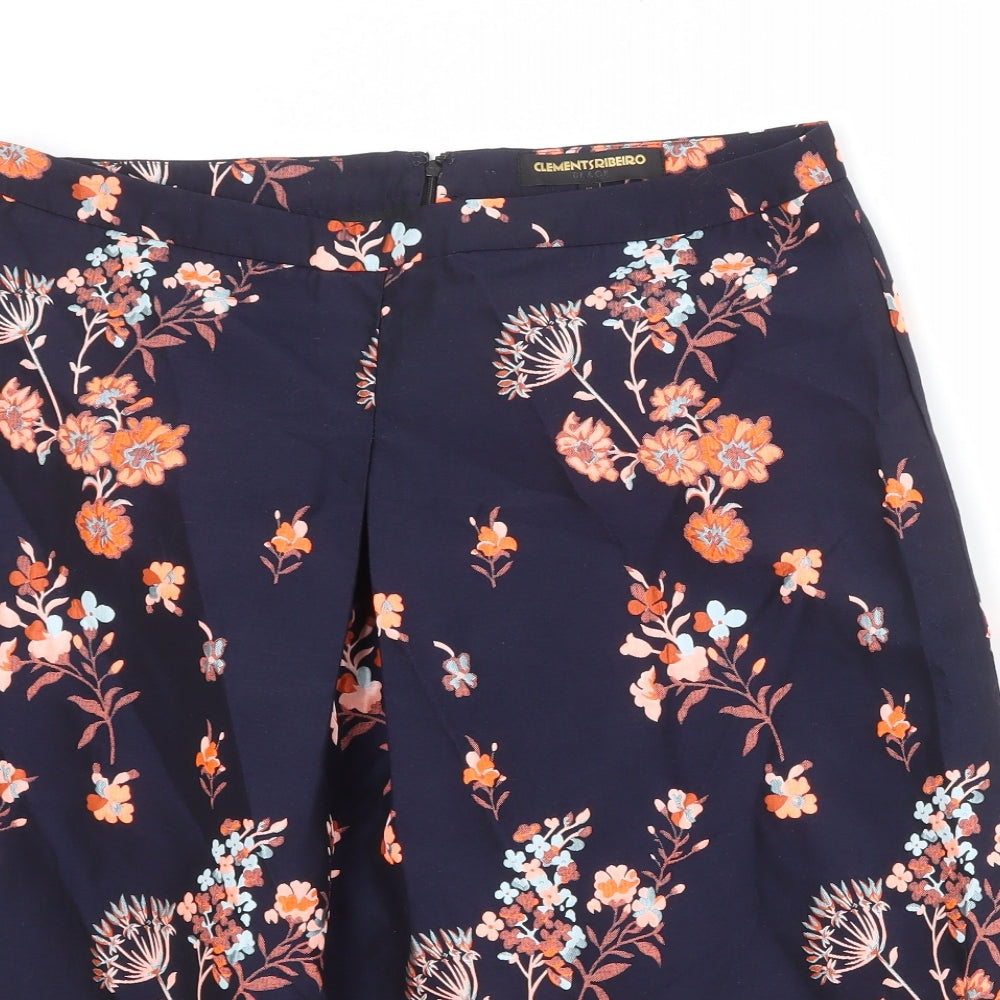 Clements Ribeiro Womens Blue Floral Polyester A-Line Skirt Size XL Zip