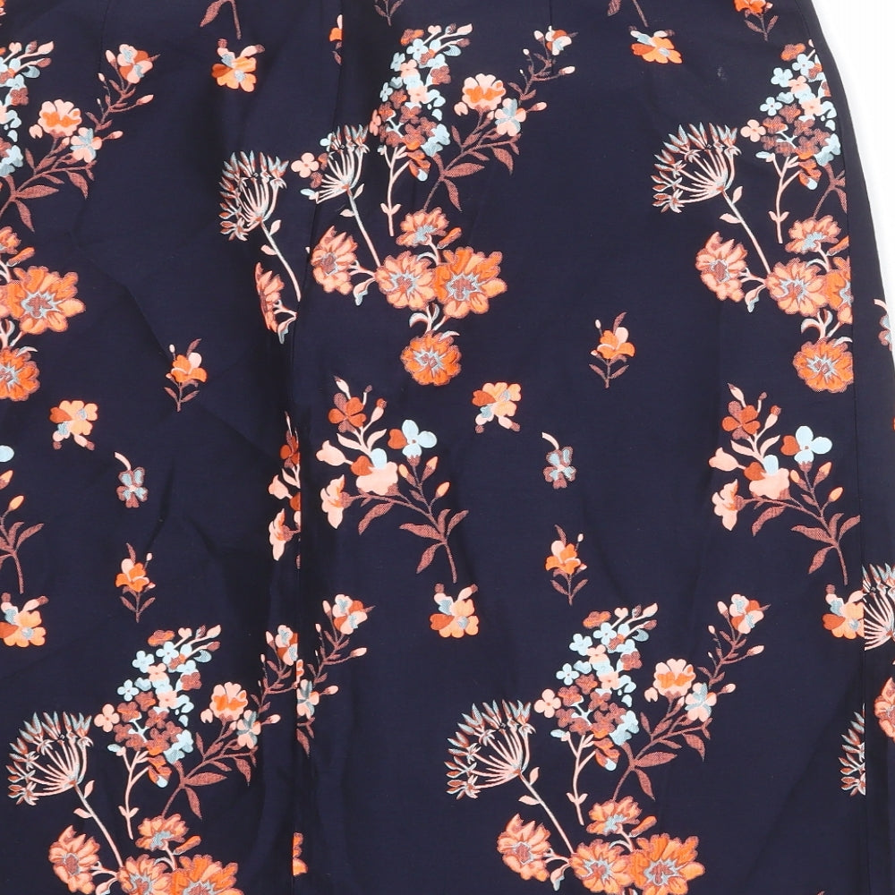 Clements Ribeiro Womens Blue Floral Polyester A-Line Skirt Size XL Zip