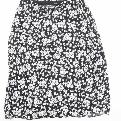 New Look Womens Black Floral Viscose Swing Skirt Size 16