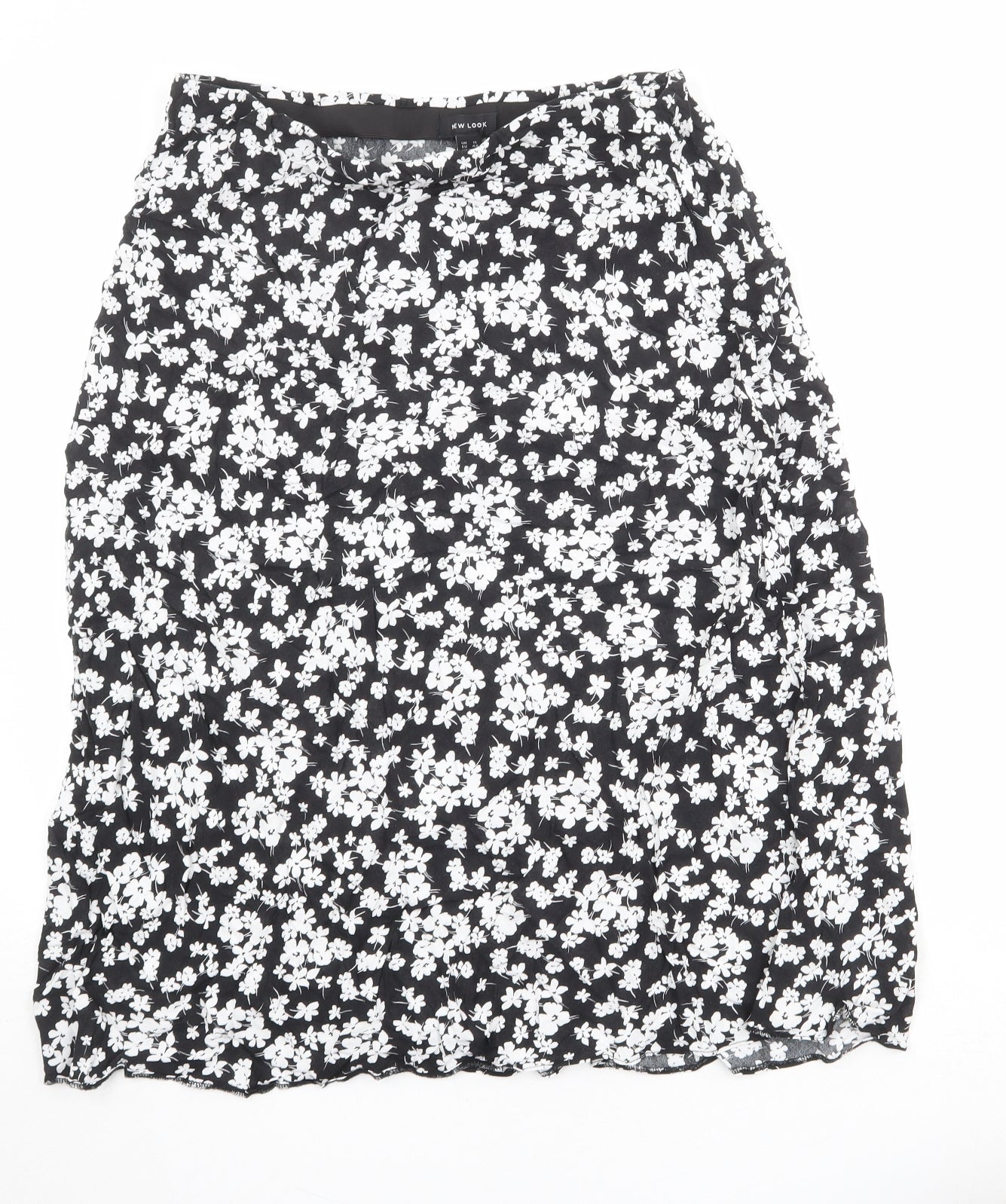 New Look Womens Black Floral Viscose Swing Skirt Size 16